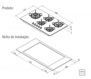 Cooktop a Gás Penta Side Plus em Aço Carbono 5 Bocas  Preto - Tramontina