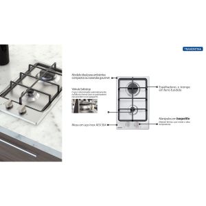 Cooktop a Gás Dominó em Aço Inox e Trempes em Ferro Fundido 2 Queimadores - Tramontina