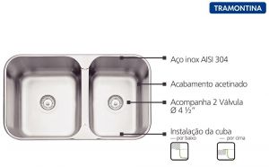 Cuba de embutir/sobrepor Isis 2C 34-28 BS em Aço Inox acetinado com 2 Cubas - Tramontina