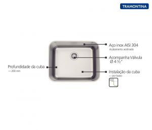 Cuba de Embutir Tramontina Dora 50 BL R6 em Aço Inox Acetinado com Válvula e Escape - Tramontina