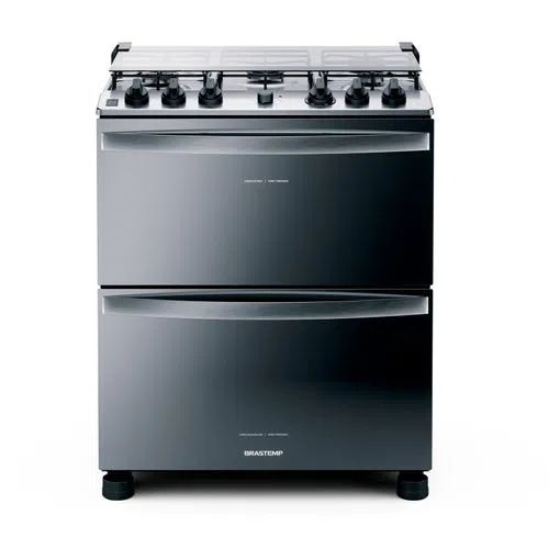 Fogão Brastemp 5 Bocas Duplo Forno Cor Inox Com Botões Removíveis E Exclusivo Aro Protetor - BFD5NCR