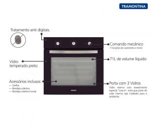 Forno Elétrico de Embutir GLASS COOK B 60 F7 220V - Tramontina