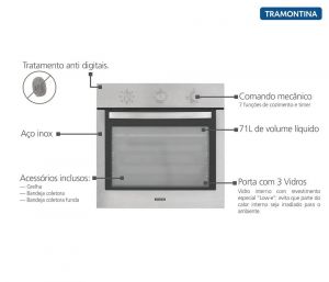 Forno Elétrico de Embutir New Inox Cook 71L 220V - Tramontina