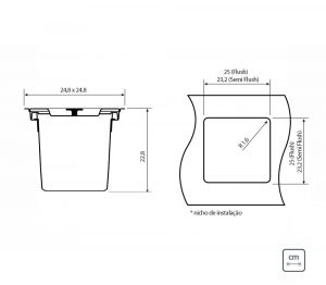 Lixeira de Embutir Clean Square em Aço Inox com Balde Plástico 5 L - Tramontina